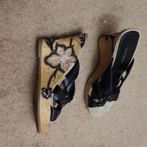 Beaded wedge sandals